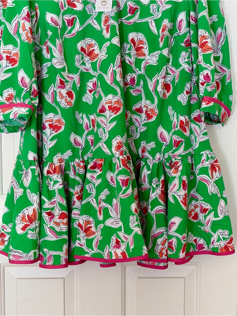 Mary Square Naomi Pretty Petals Green Floral Ruffle Mini Dress 2X NWT - Picture 4 of 13